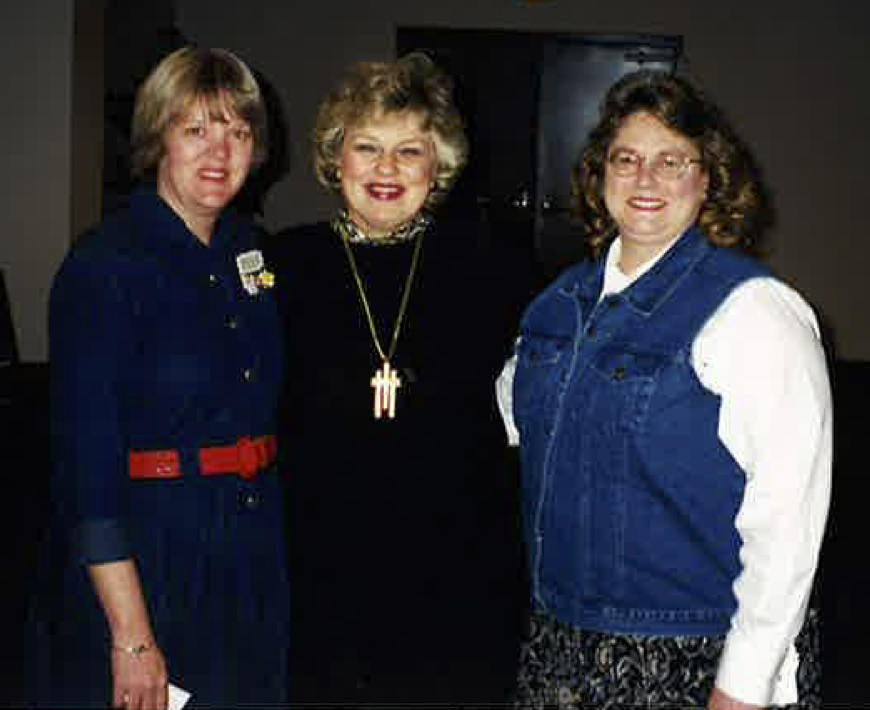 Legacy Christian Academy middle school art teacher Lin Mayberry together with school founder Jody Capehart and another woman