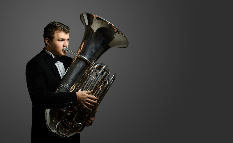 Legacy Christian Academy student Caleb Chambers playing his tuba